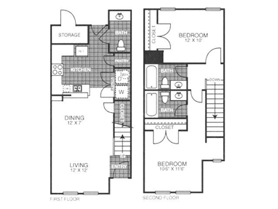 B1 - Two Bedroom / Two Bath - 904 Sq. Ft.*